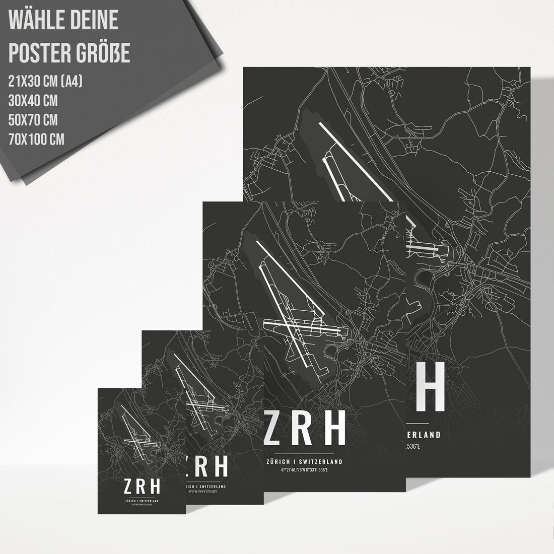 Flughafen Poster - ZRH - Zürich - VACENTURES - Die Weltkarte