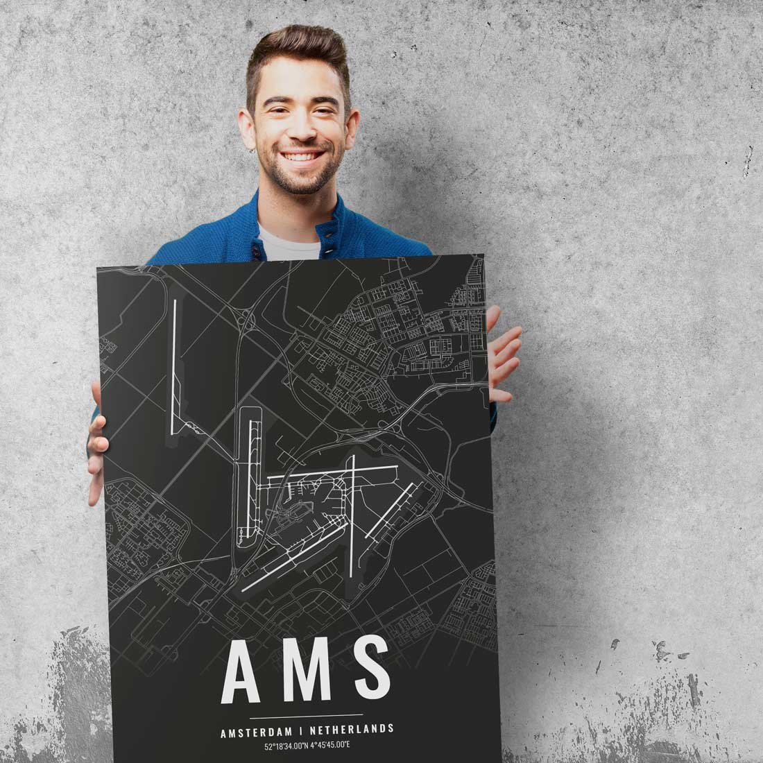 Flughafen Poster - AMS - Amsterdam - VACENTURES - Die Weltkarte