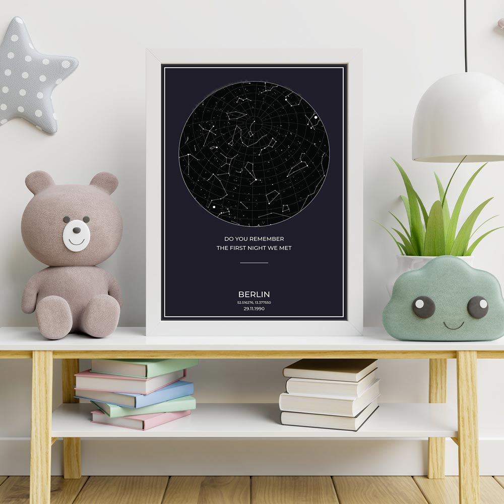 Sternenkarte Poster - PERSONALISIERBAR - Sternenhimmel als Geschenk für Weihnachten, Jahrestag, Geburt, Hochzeit - Blau-Poster-DIE WELTKARTE