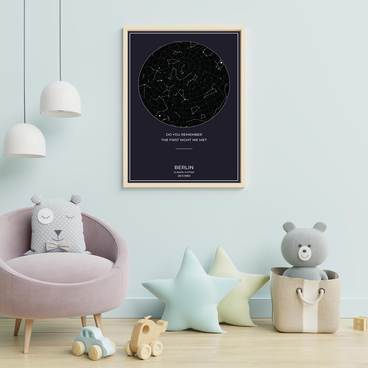 Sternenkarte Poster - PERSONALISIERBAR - Sternenhimmel als Geschenk für Weihnachten, Jahrestag, Geburt, Hochzeit - Blau-Poster-DIE WELTKARTE