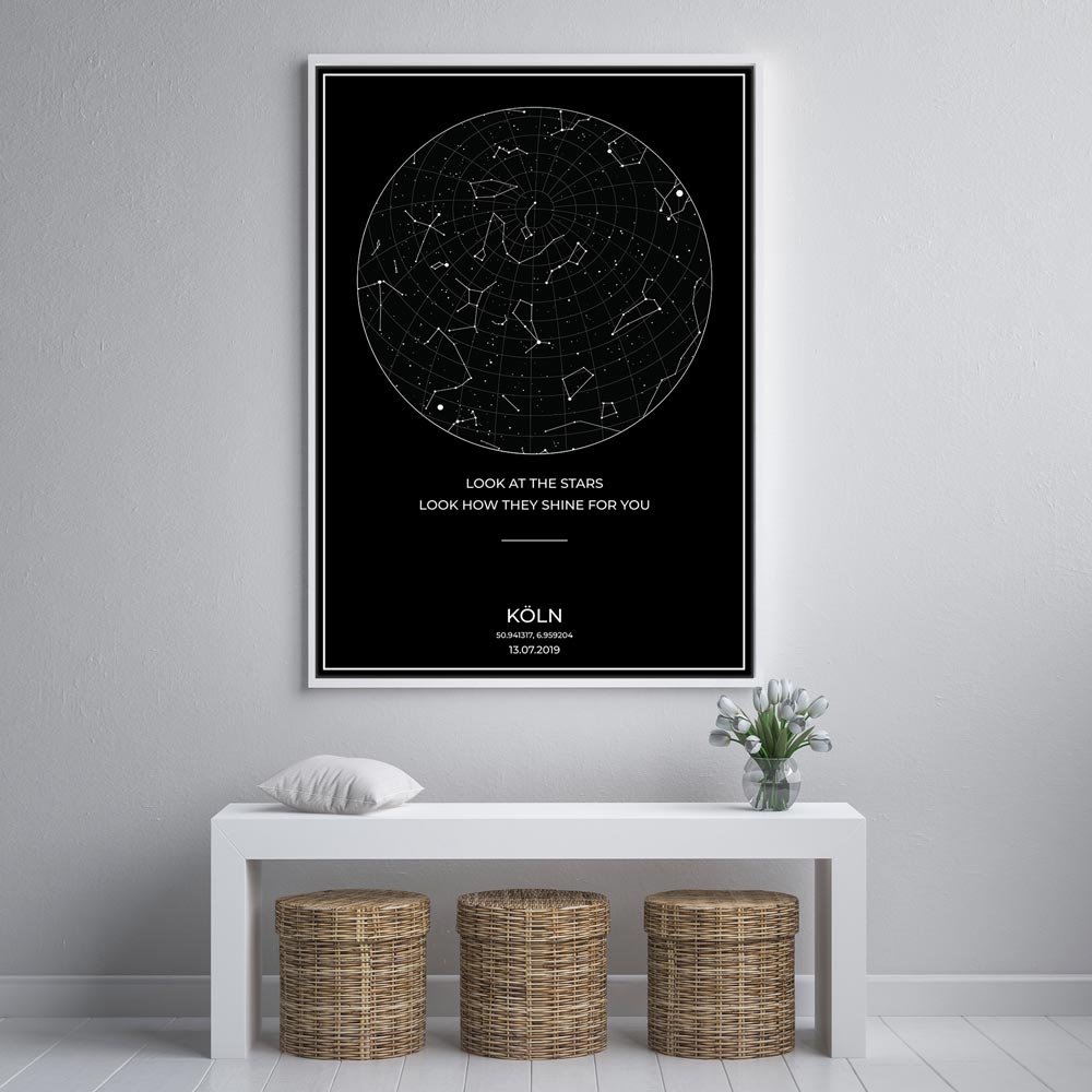 Sternenkarte Poster - PERSONALISIERBAR - Sternenhimmel als Geschenk für Weihnachten, Jahrestag, Geburt, Hochzeit - Schwarz-Poster-DIE WELTKARTE