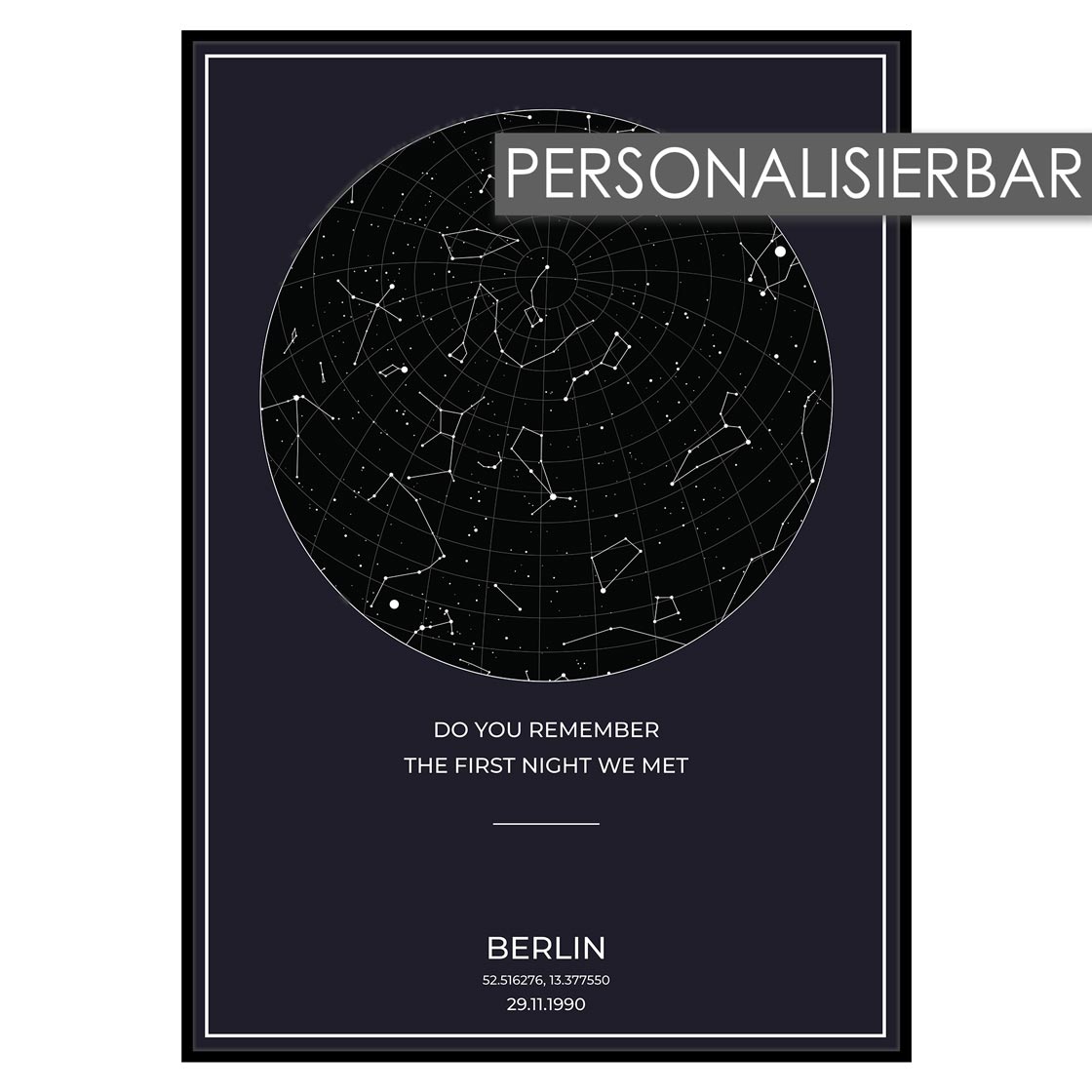 Sternenkarte Poster - PERSONALISIERBAR - Sternenhimmel als Geschenk für Weihnachten, Jahrestag, Geburt, Hochzeit - Blau-Poster-DIE WELTKARTE
