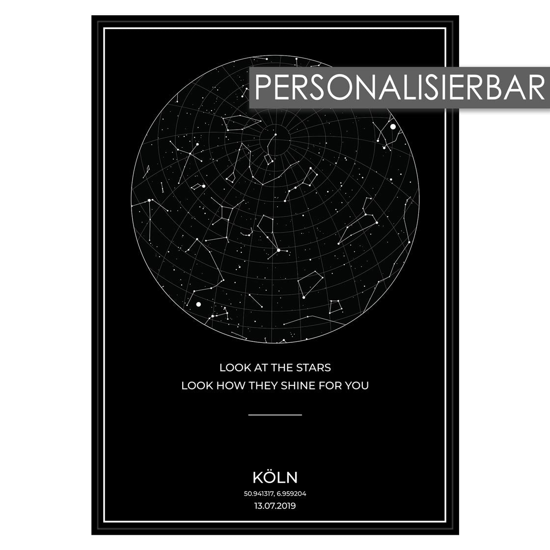 Sternenkarte Poster - PERSONALISIERBAR - Sternenhimmel als Geschenk für Weihnachten, Jahrestag, Geburt, Hochzeit - Schwarz-Poster-DIE WELTKARTE