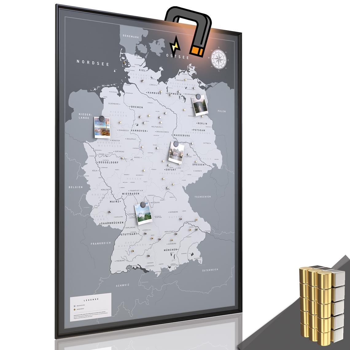Die magnetische Deutschlandkarte - inkl. Magnet Pins